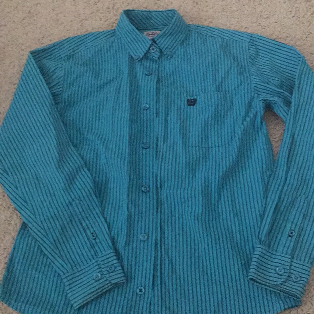 Cinch turquoise striped long sleeve shirt